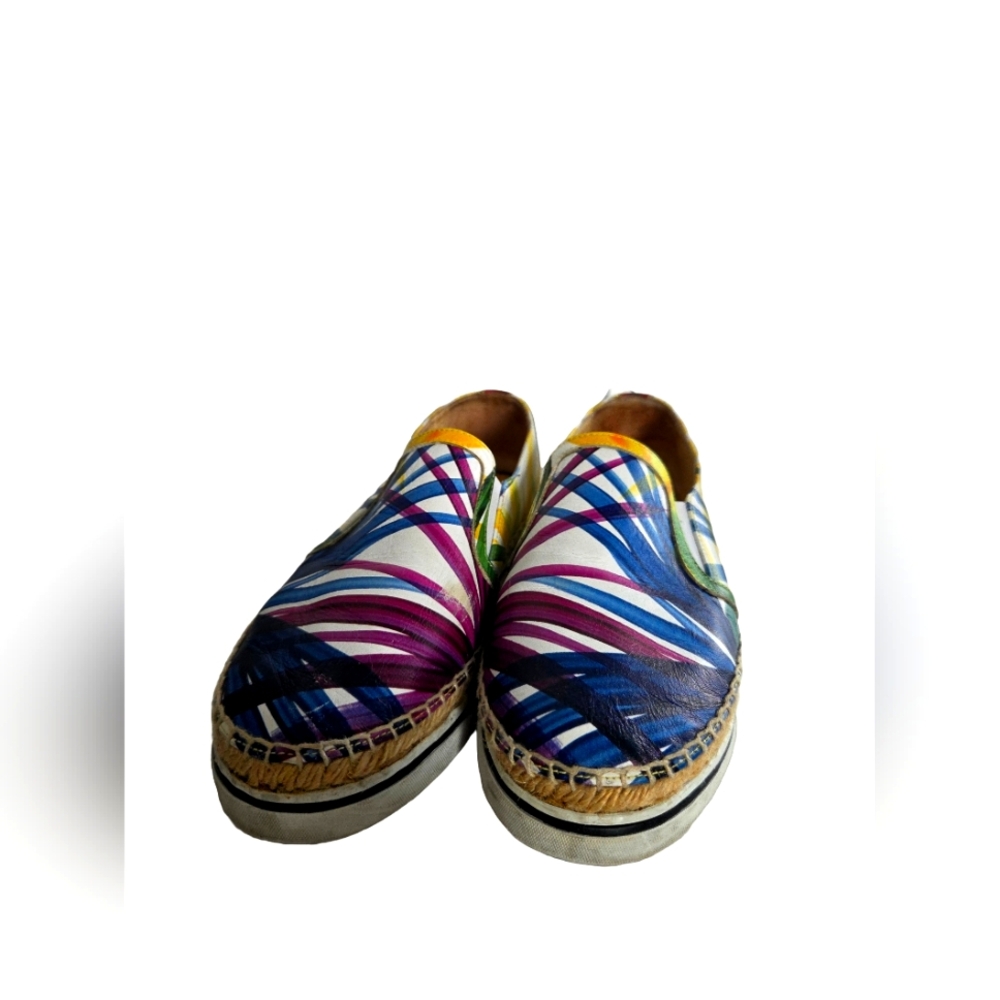 JIMMY CHOO 36.5 Dawn Floral Palm Print Leather Slip On Espadrille Sneakers